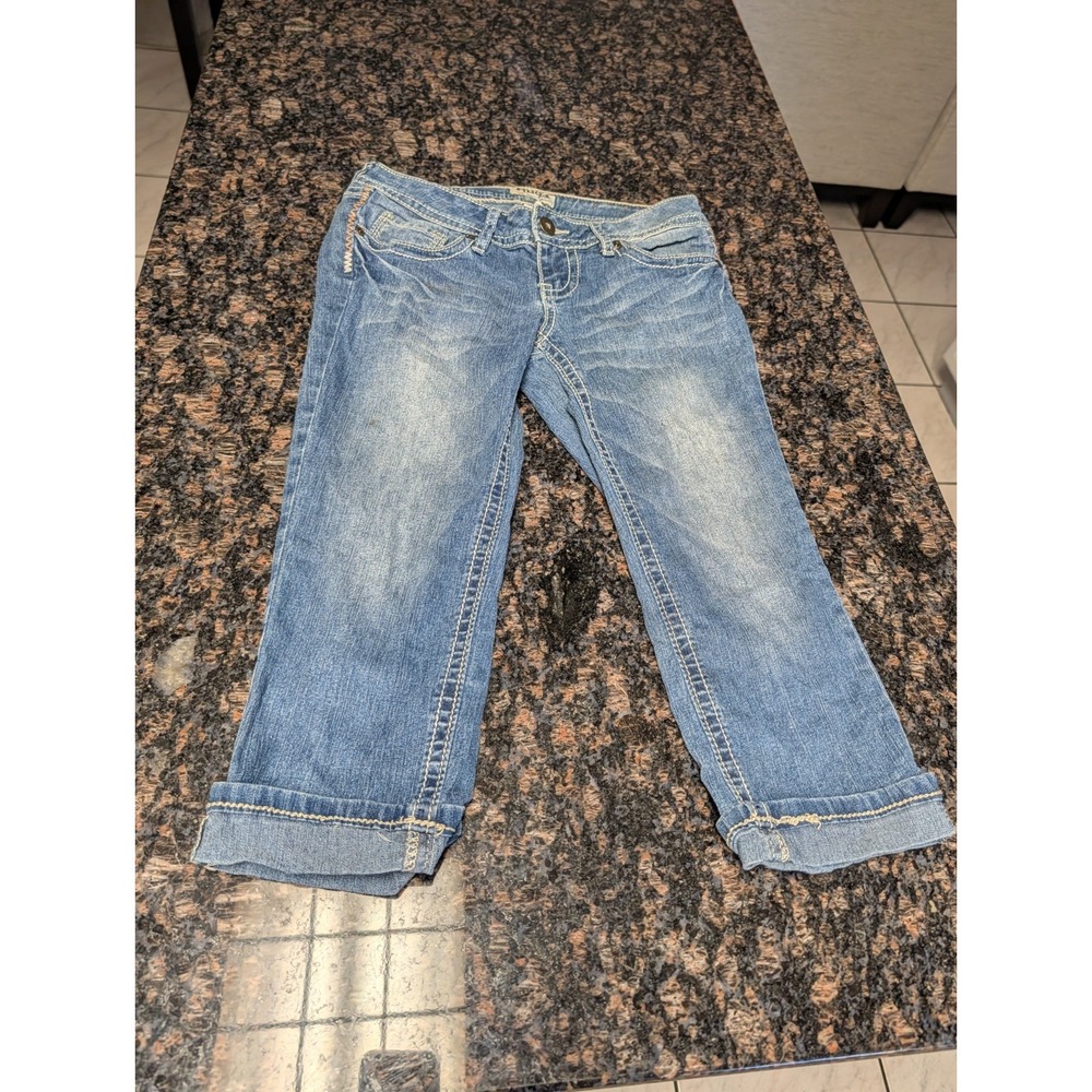Mudd Girls size 3 denim capris zip Blue cuffed bottoms
